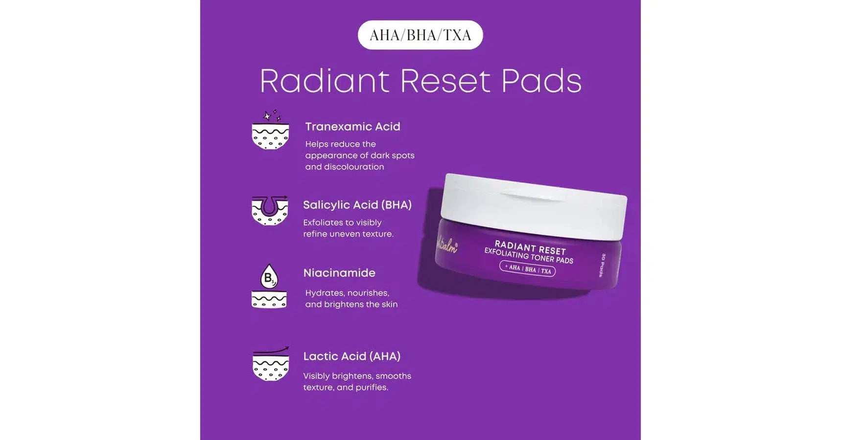 Bushbalm "Radiant Reset" Exfoliating Toner Pads (30/jar)