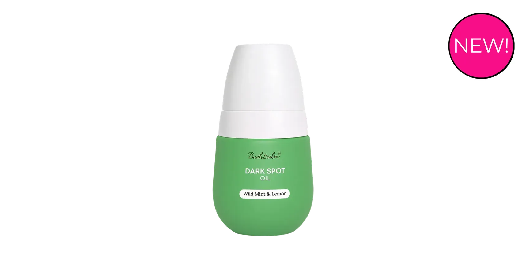 A green and white roll-on bottle of Buckbath Dark Spot Oil, Wild Mint & Lemon scent, on a clean white background.