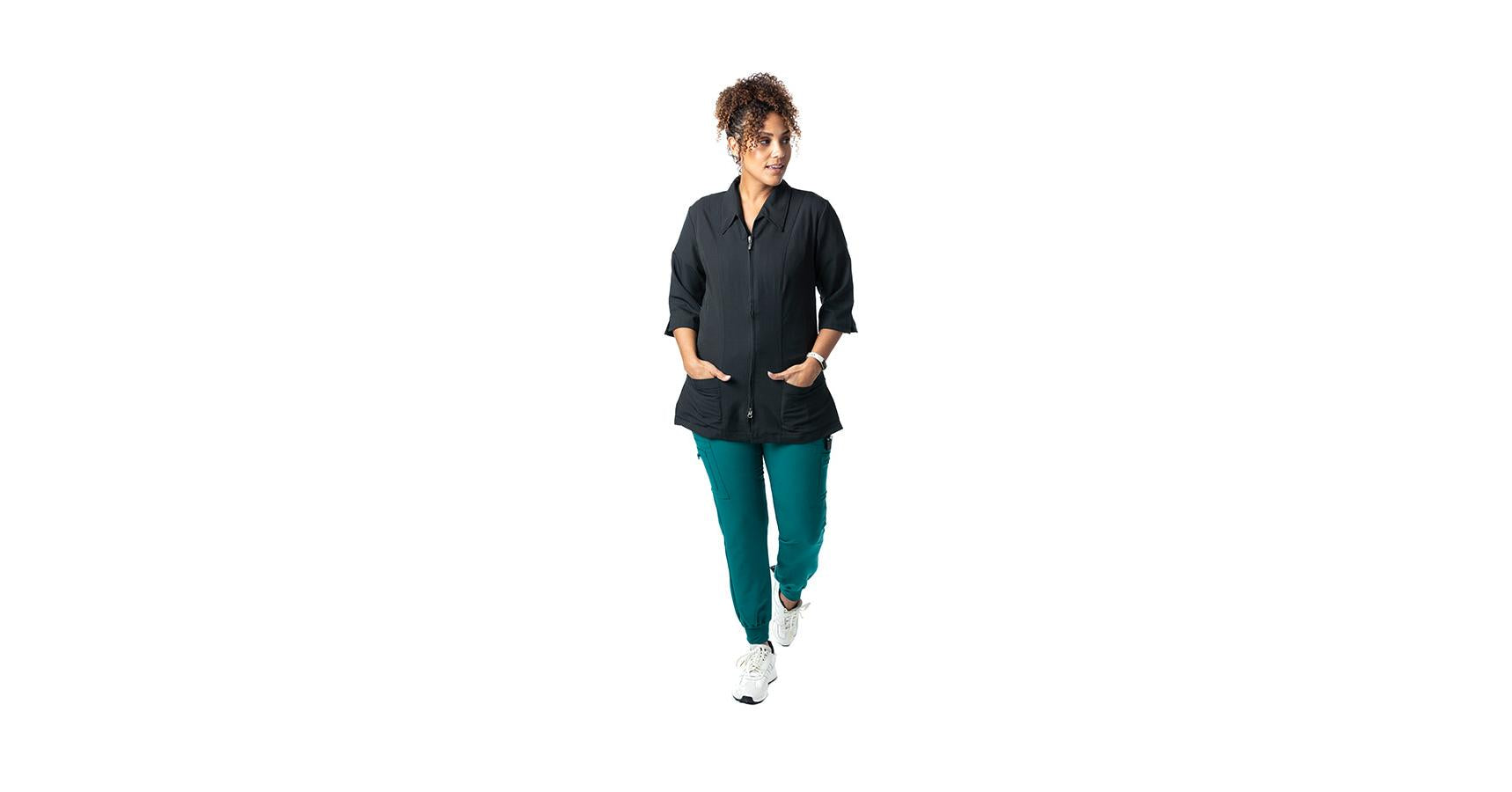 Greentown 4-way stretch Flaunt 3/4 Sleeve 2 way Full Zip Jacket Black Medium