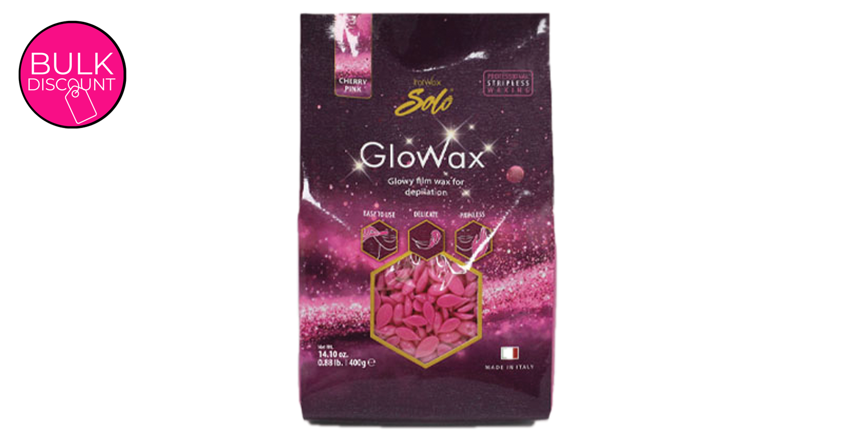 Italwax Hot Film Wax In Granules Cherry Pink Glowax (400g)