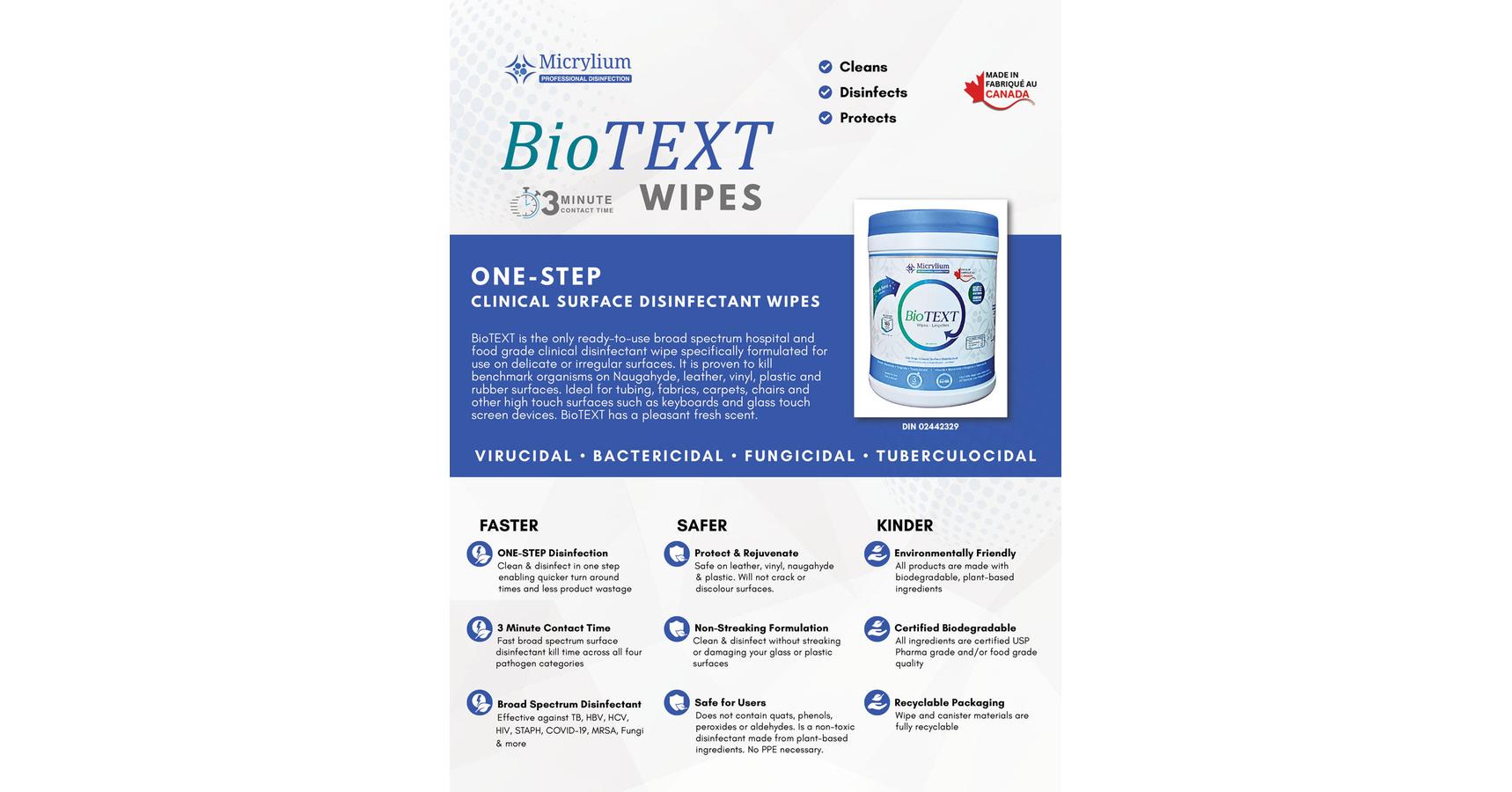 Bio Text Cleaner Micrylium BioTEXT One-Step Canister Wipe RTU (160 Sheets)