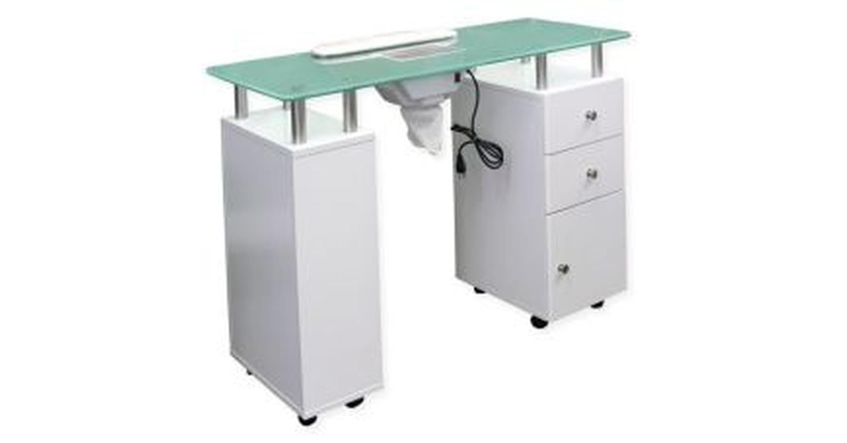White Manicure Table with Glass Top & Dust Collector