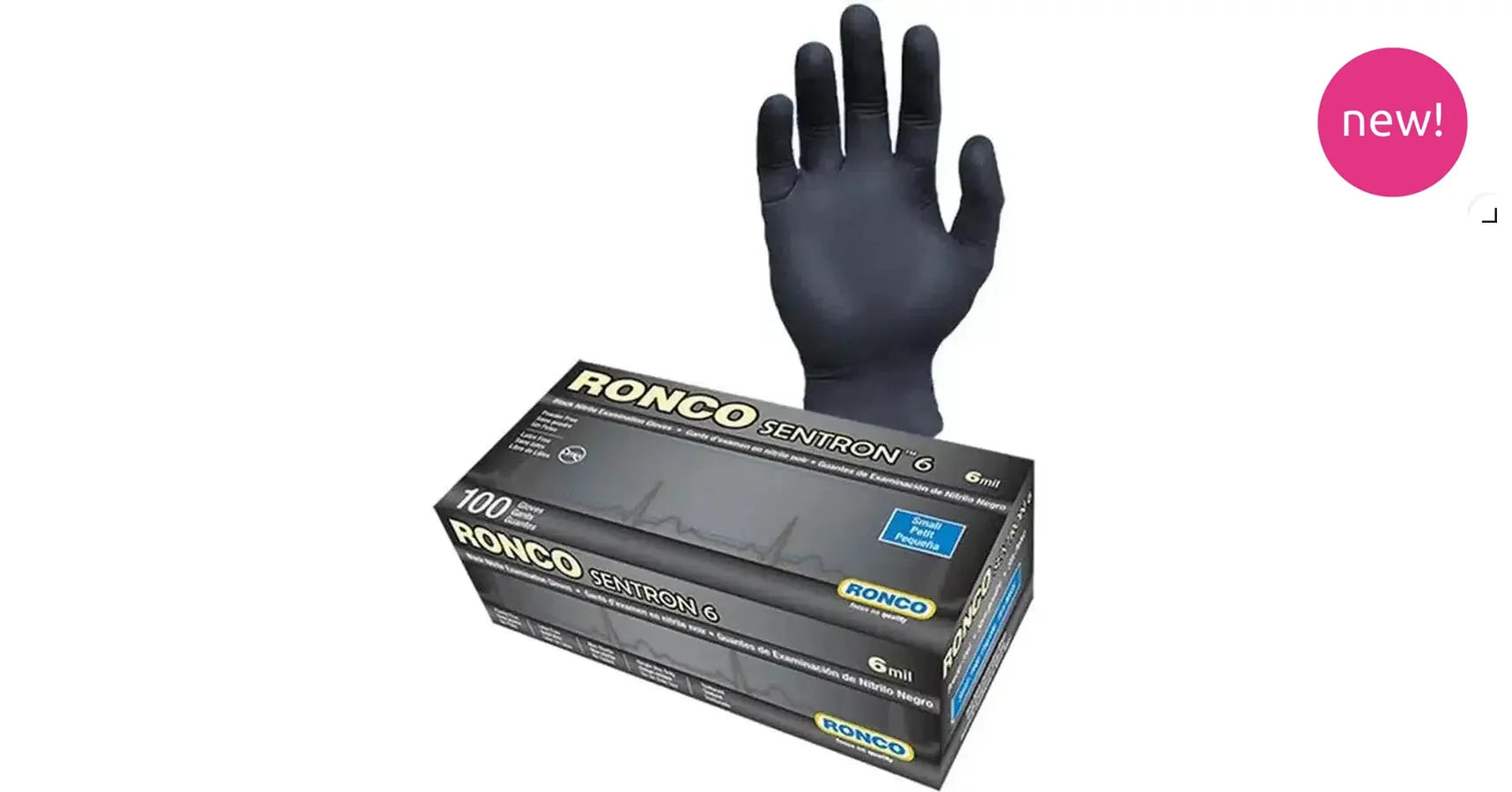 Gloves- Ronco Sentron 6ml Nitrile (100/box), Black - Extra Largel (6ml)