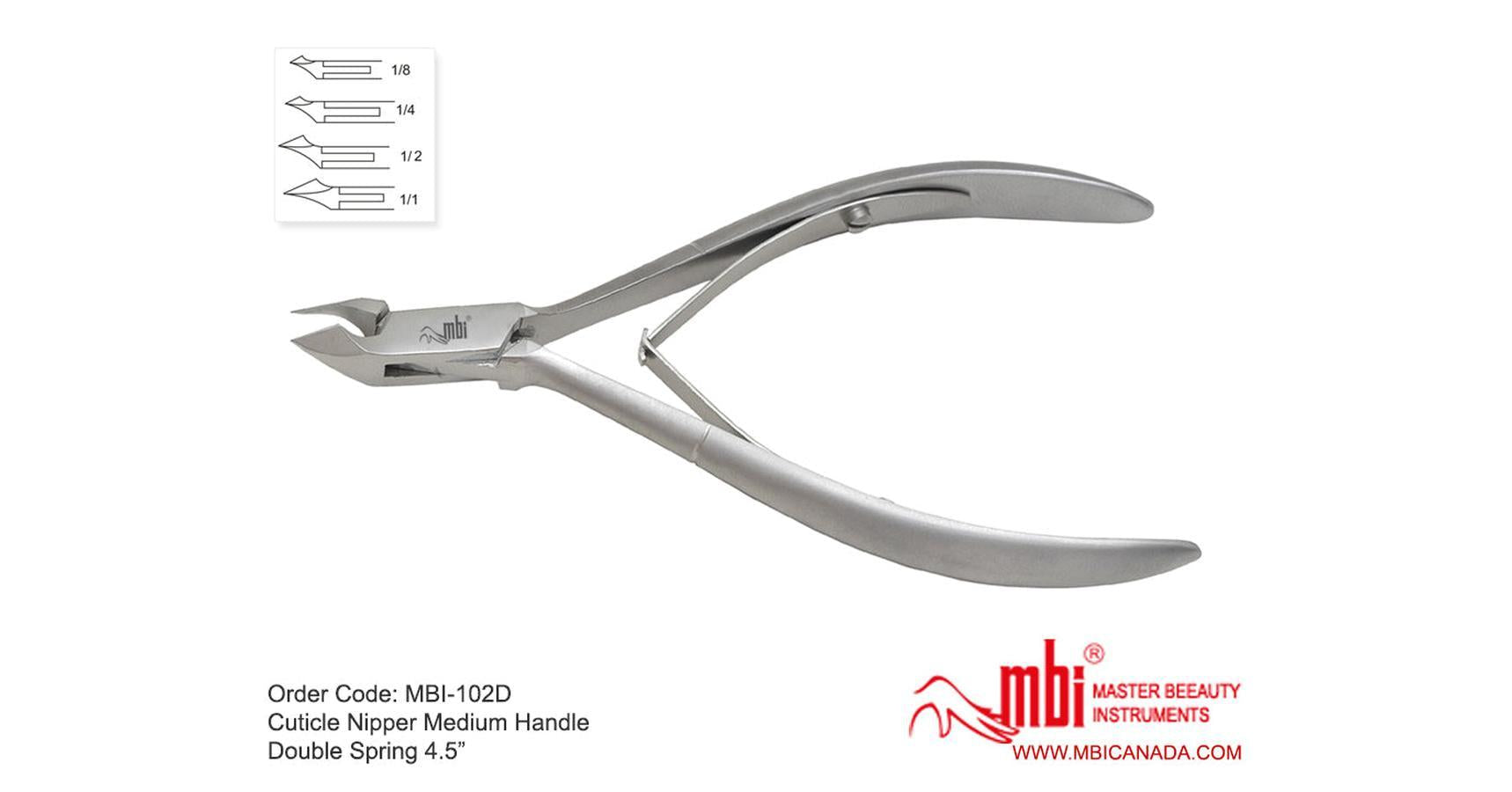 MBI 4.5" Stainless Steel Cuticle Nipper with Double Spring (1/2 jaw)