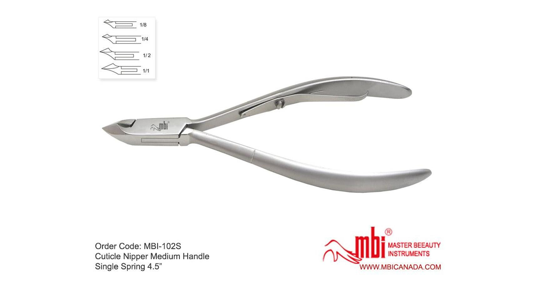 MBI 4.5" Stainless Steel Cuticle Nipper with Double Spring (1/4 jaw)