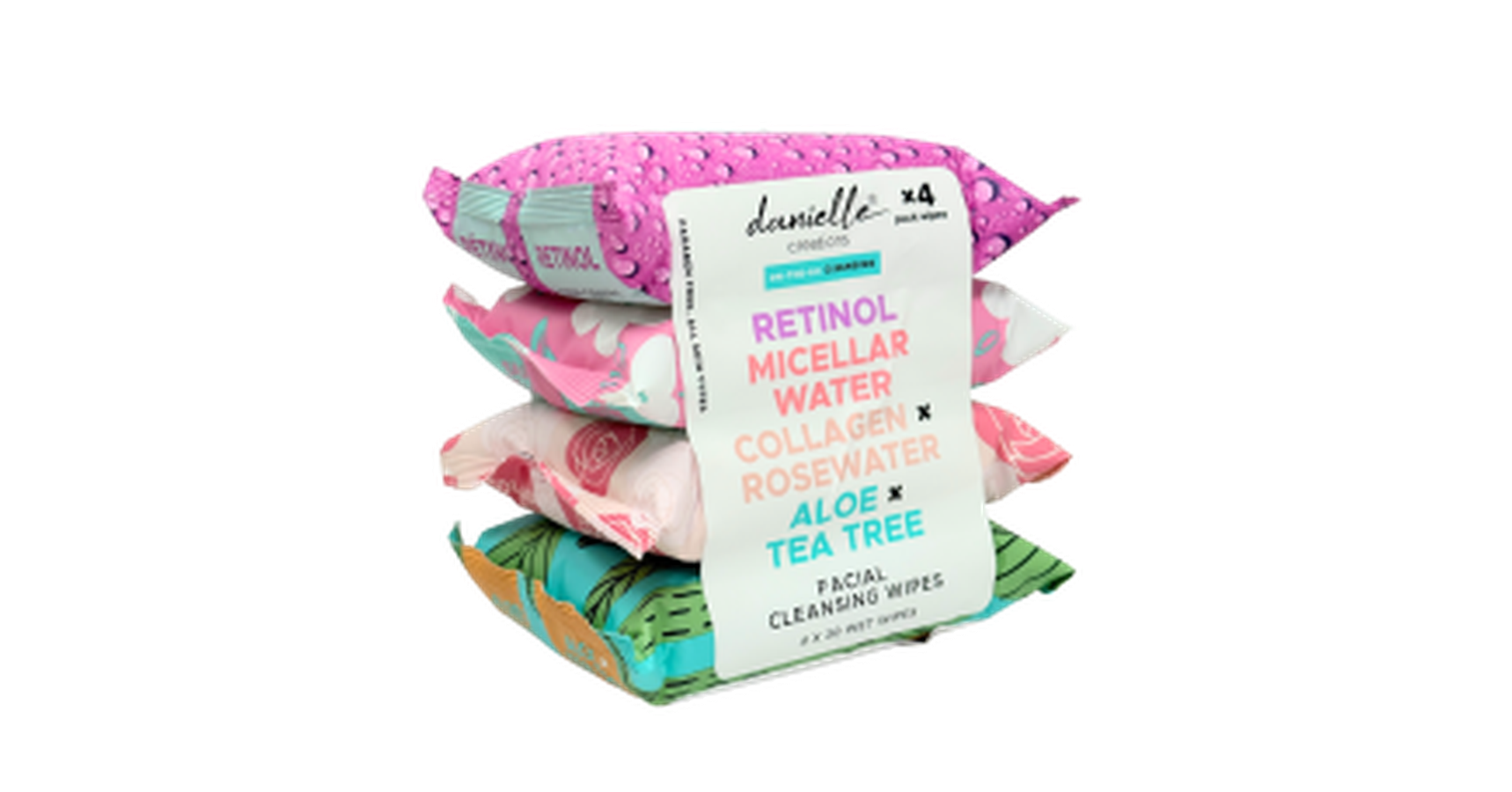 Facial Cleansing Wipes (4x30pc) - assorted floral