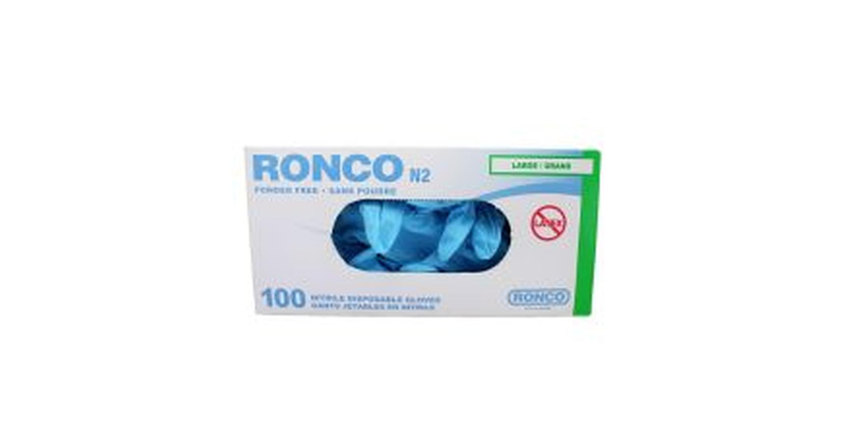 Gloves - Ronco Nitrile Blue (Powder Free) Large (100/Box)