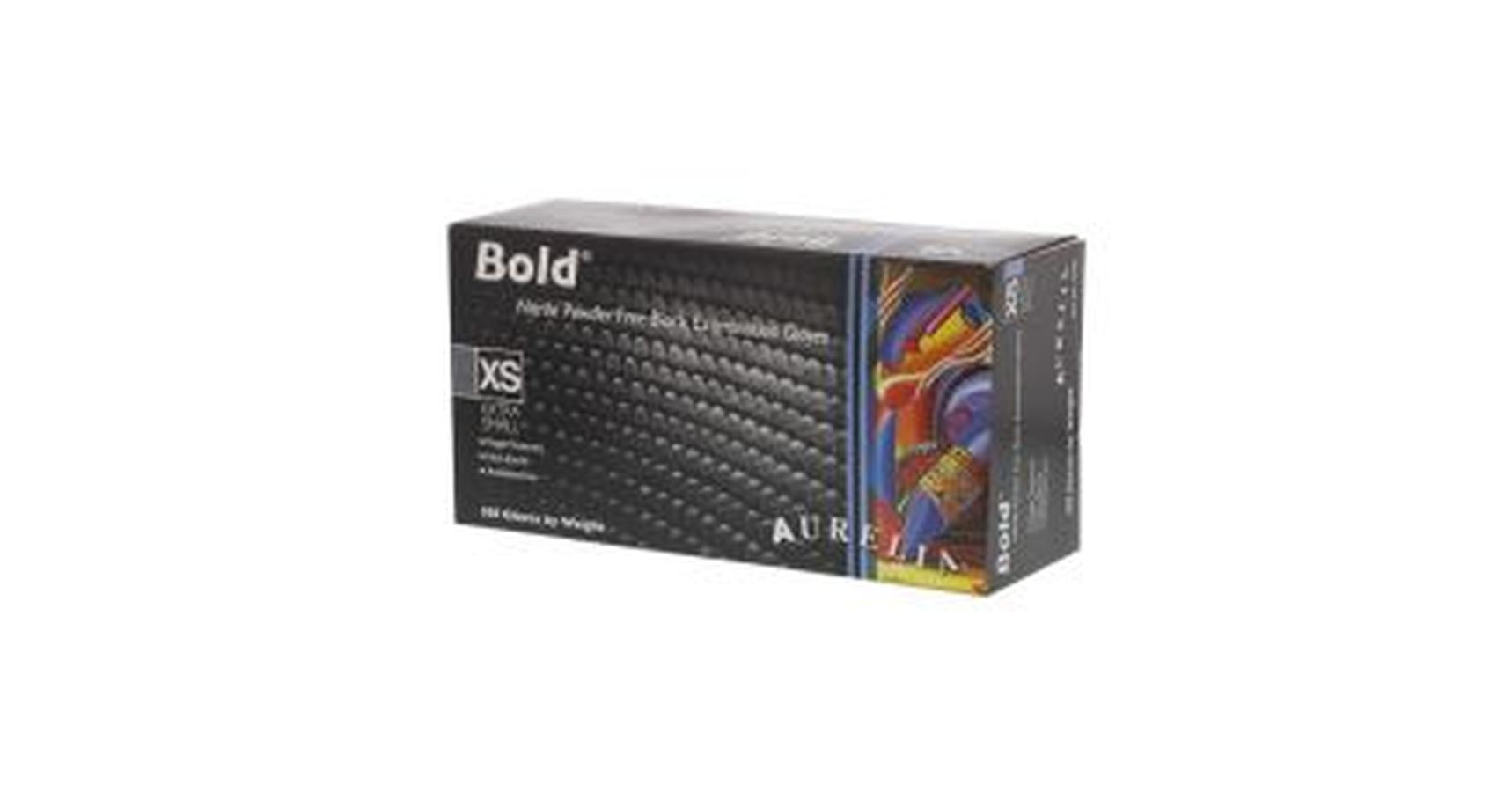 Gloves - Aurelia Bold Nitrile Black (Powder Free) XSmall (100/Box)