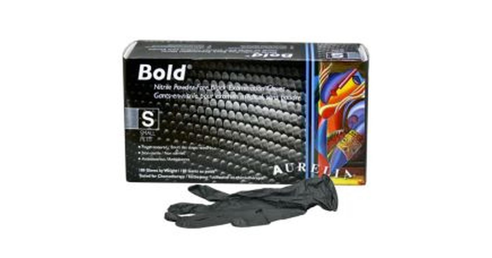 Gloves - Aurelia Bold Nitrile Black (Powder Free) Small (100/Box)