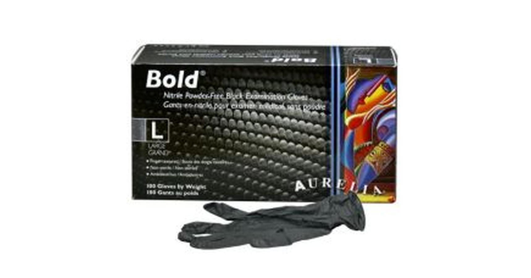 Gloves - Aurelia Bold Nitrile Black (Powder Free) Large (100/Box)