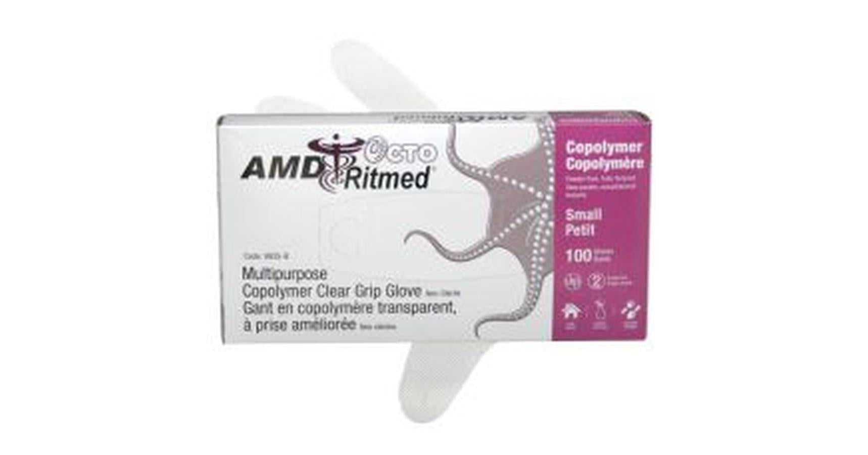 Gloves - AMD Octo Latex-Free Co-Polymer Clear (Powder Free) Small (100/Box)