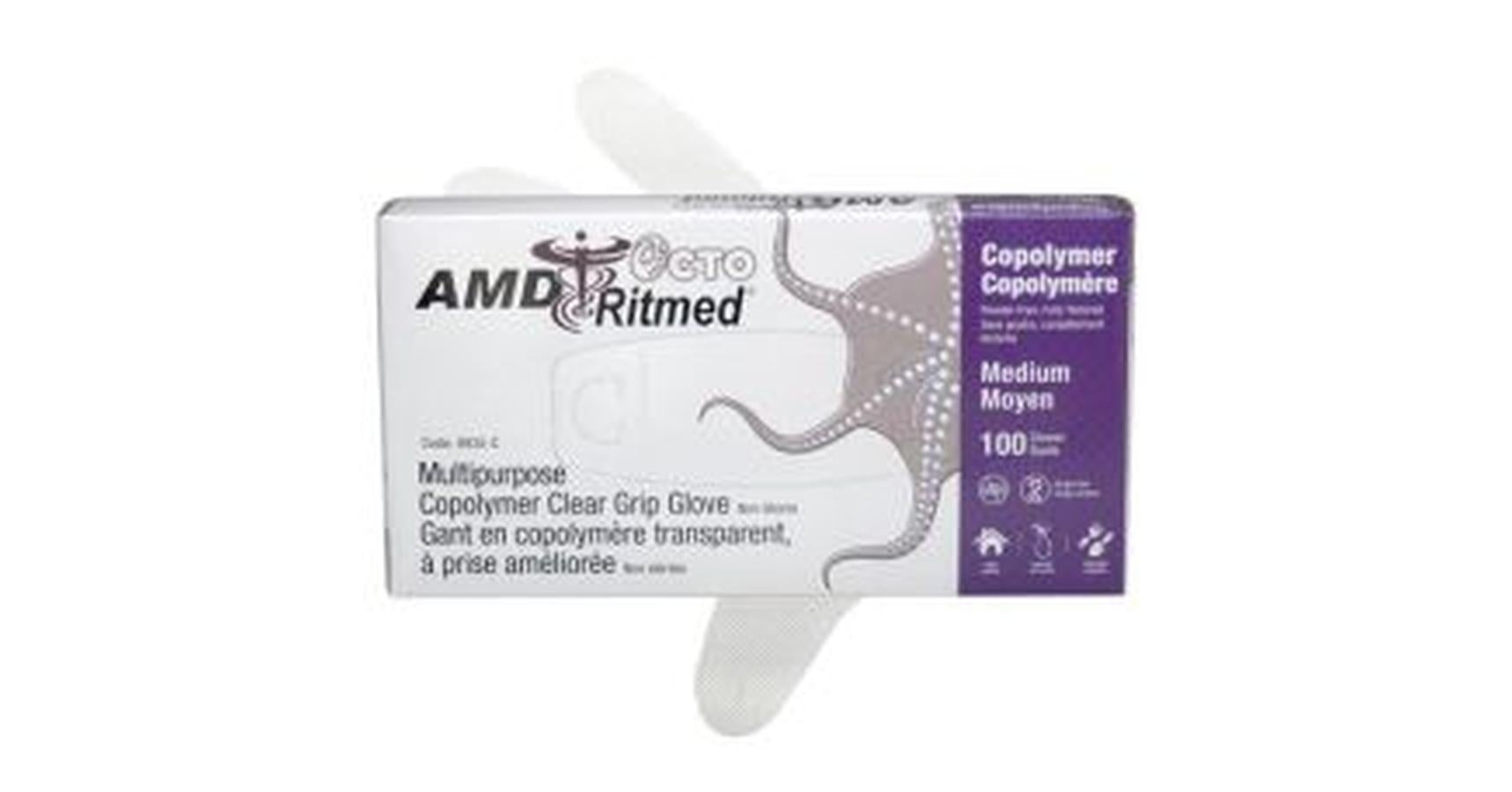 Gloves - AMD Octo Latex-Free Co-Polymer Clear (Powder Free) Medium (100/Box)