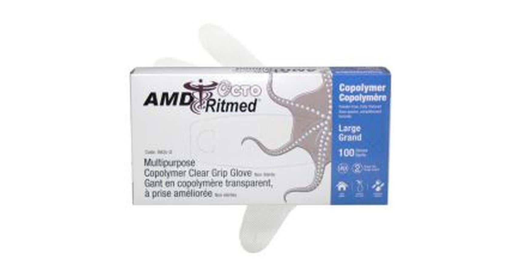 Gloves - AMD Octo Latex-Free Co-Polymer Clear (Powder Free) Large (100/Box)