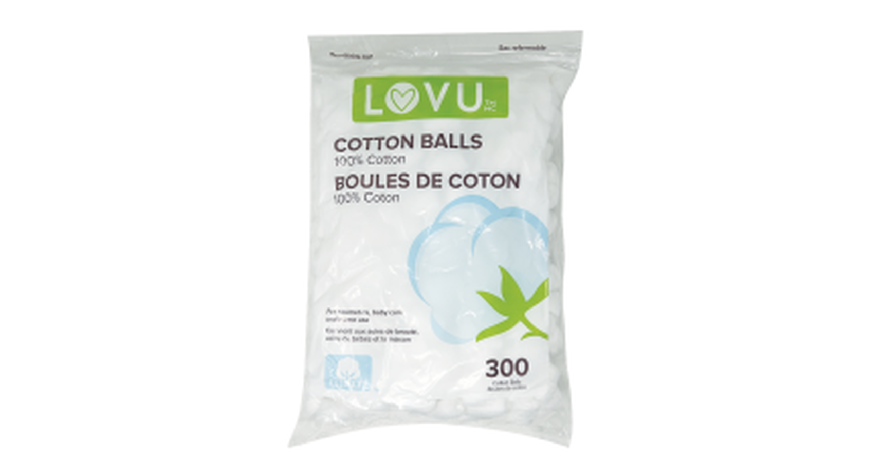 LovU Cotton Balls 100% Cotton Regular Size (300/bag)