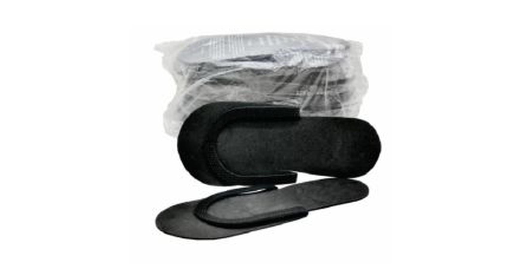 Disposable Slippers Slip Resistant (Black, 12 Pairs, T, Foam)