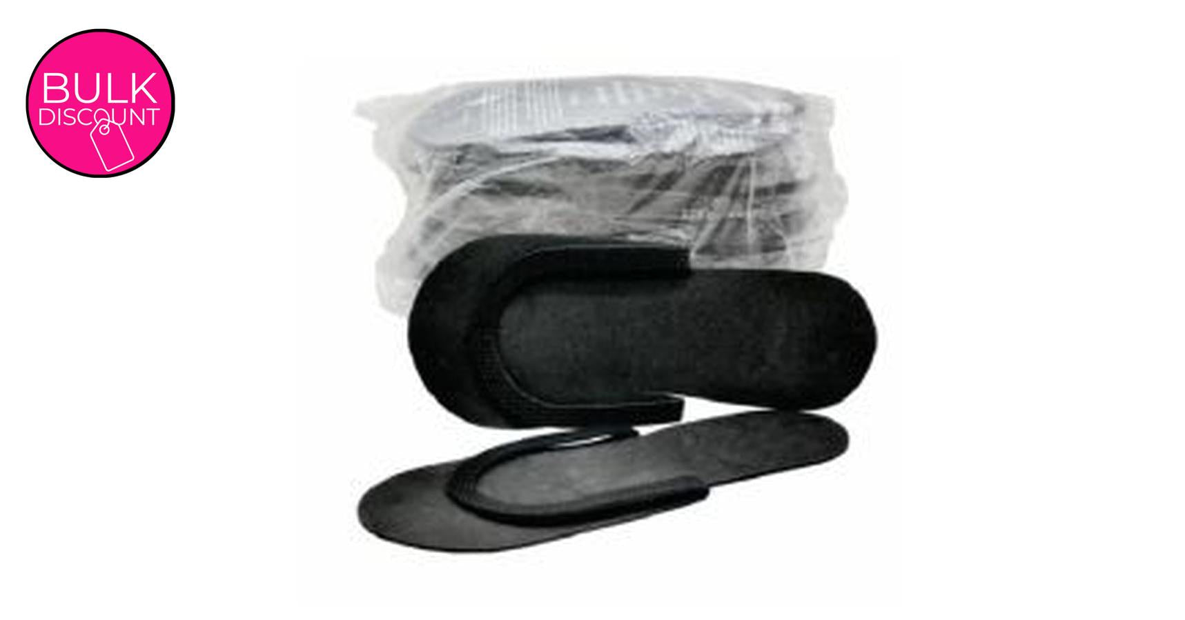 Disposable Slippers Slip Resistant (Black, 12 Pairs, T, Foam)