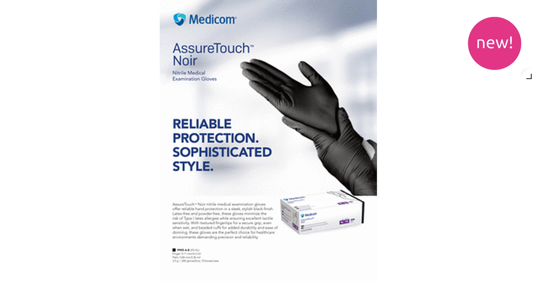 Gloves - Nitrile, Powder Free, Black ( 200 / BOX) - Medium (2.4mil/ 3.5g)